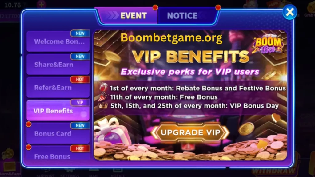 Boom Bet Game VIP rewards